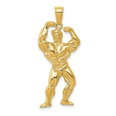 Pre-owned Skyjewelers Real 14kt Yellow Gold Solid Polished Weightlifter Pendant