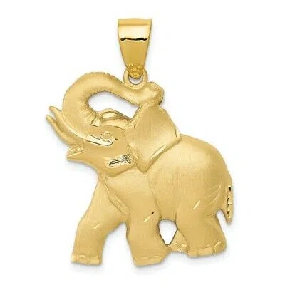 Pre-owned Skyjewelers Real 14k Yellow Gold Solid Satin Diamond-cut Open-backed Elephant Pendant