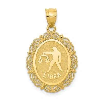 Pre-owned Skyjewelers Real 14k Yellow Gold Solid Satin Polished Libra Zodiac Oval Pendant