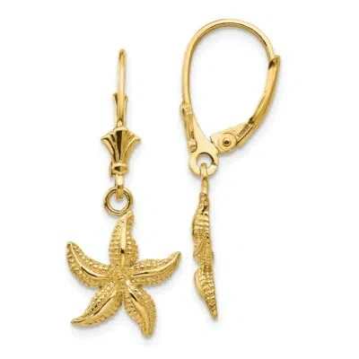 Pre-owned Skyjewelers Real 14kt Yellow Gold Starfish Leverback Earrings