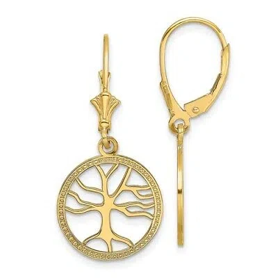 Pre-owned Skyjewelers Real 14k Yellow Gold Tree Of Life In Round Frame Leverback Earrings