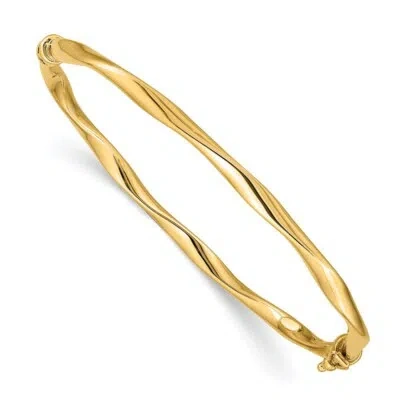 Pre-owned Skyjewelers Real 14kt Yellow Gold Twisted Tube Hinged Bangle; 7 Inch