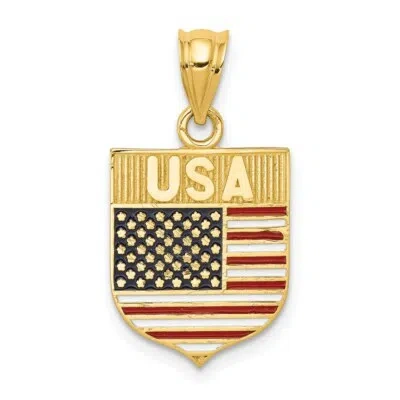 Pre-owned Skyjewelers Real 14kt Yellow Gold Usa Flag Enameled Pendant
