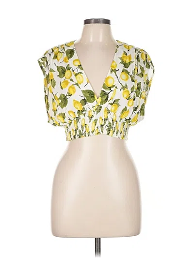 Pre-owned Skylar + Madison Short Sleeve Top Yellow Plunge Neckline Tops