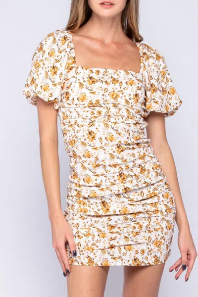 Skylar + Madison White Floral Mini Dress In Beige