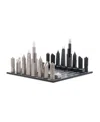 SKYLINE CHESS CHESS SET STAINLESS STEEL CHICAGO EDITION WITH WOOD MAP BOARD - AGE 14+