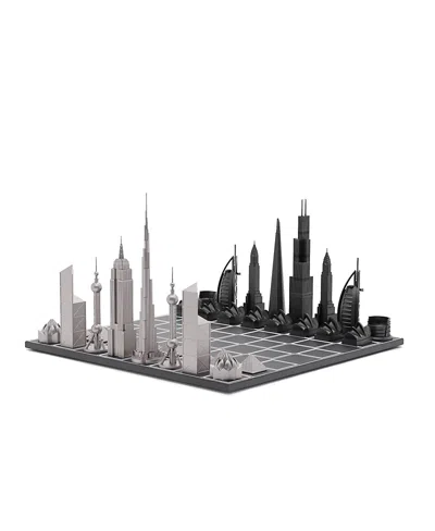 Skyline Chess Chess Set Stainless Steel World Icons With Wooden Grid Board - Age 14+ Years In Multi Color