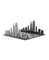 SKYLINE CHESS - CHESS SET STAINLESS STEEL SAN FRANCISCO WITH WOOD MAP BOARD, AGES 14+