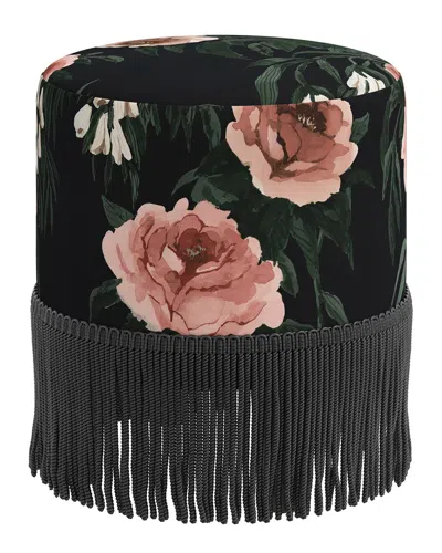 Skyline Furniture Upholstered Fringe Ottoman In Black