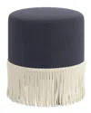 Skyline Furniture Upholstered Fringe Ottoman In Blue