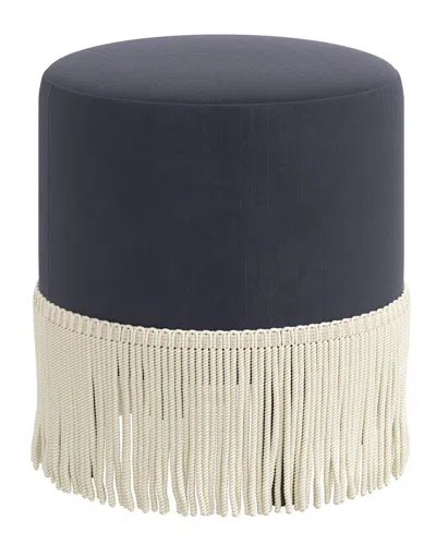 Skyline Furniture Upholstered Fringe Ottoman In Blue