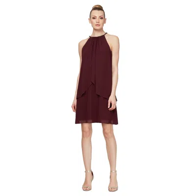 Sl Fashions 113664 Short Cocktail Chiffon Dress In Burgundy