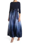 Sl Fashions 3/4 Length Sleeve Ombre Dress In Navy/wed