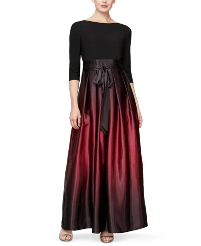 Sl Fashions 3/4-sleeve Ombre Gown In Fig,black