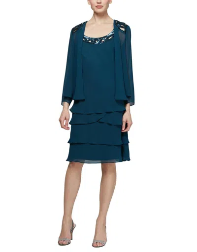 Sl Fashions 410692 Short Mother Of The Bride Dress In Blue