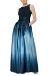 Sl Fashions Ombre Satin Bow Sash Gown In Blue