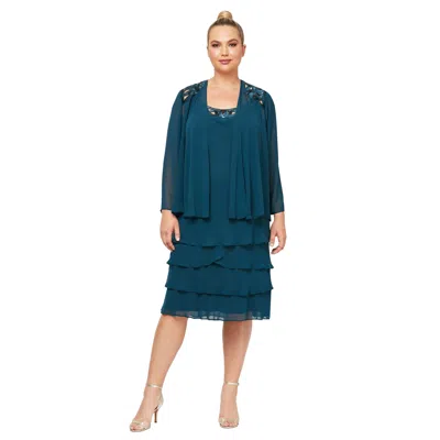 Sl Fashions 610692 Short Mother Of The Bride Dress In Blue