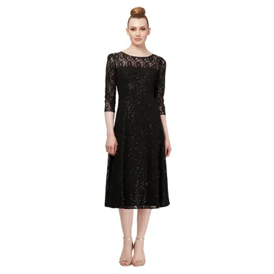 Sl Fashions 9119133 Short Sequined Lace Evening Dress In Black