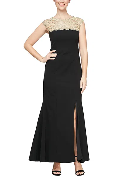 Sl Fashions 9137211 Long Formal Fitted Lace Dress In Black