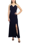 Sl Fashions 9137216 Fitted Slit Long Formal Evening Dress In Blue
