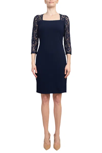 Sl Fashions 9137223 Short Fitted Cocktail Lace Dress In Blue