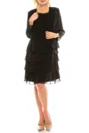 Sl Fashions 9170388 Short Cocktail Chiffon Beaded Piece Set Dress In Black