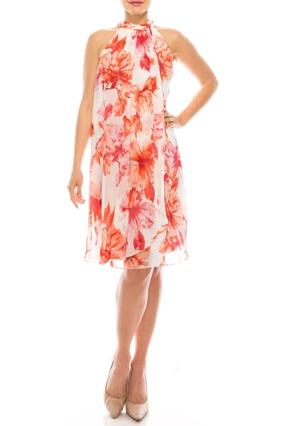 Sl Fashions 9171675 Short Cocktail Floral Print Halter Dress In Orange