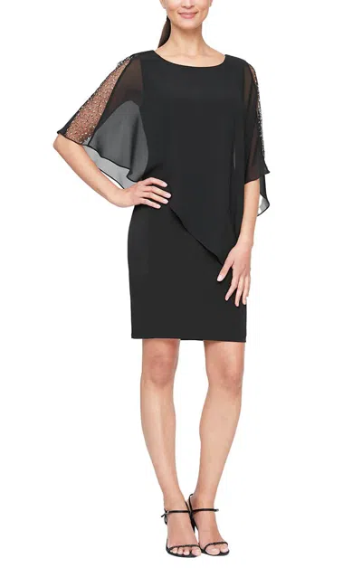 Sl Fashions 9177437 Short Capelet Cocktail Dress In Black