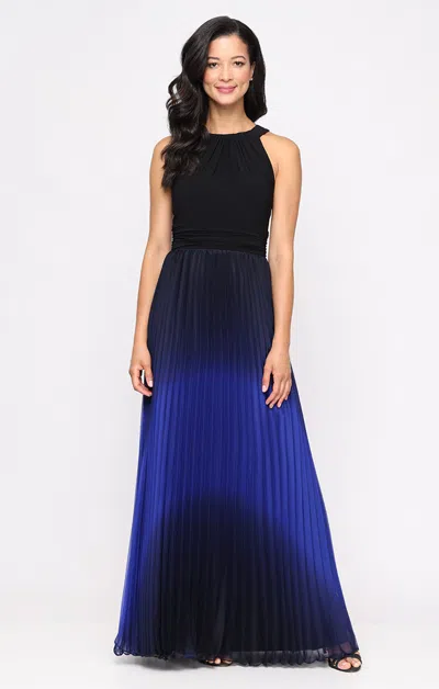Sl Fashions 9177555 Long Pleated Formal A Line Ombre Dress In Blue