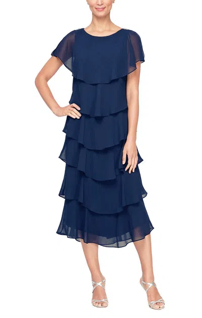 Sl Fashions 9178111mother Of The Bride Caplet Tea Length Dress In Multi