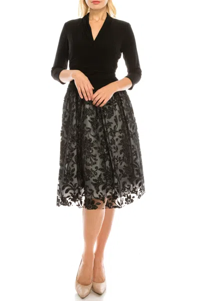 Sl Fashions 9195127 Short Cocktail Draped Velvet Mesh Dress In Black