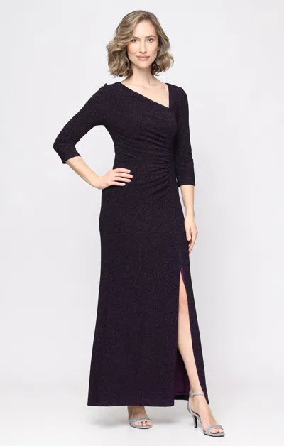 Sl Fashions 9227341 Asymmetrical Floor-length Glitter Formal Dress Slit In Black