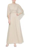 Sl Fashions 9233253 Petite Long Formal Mother Of The Bride Glitter Dress In Neutral
