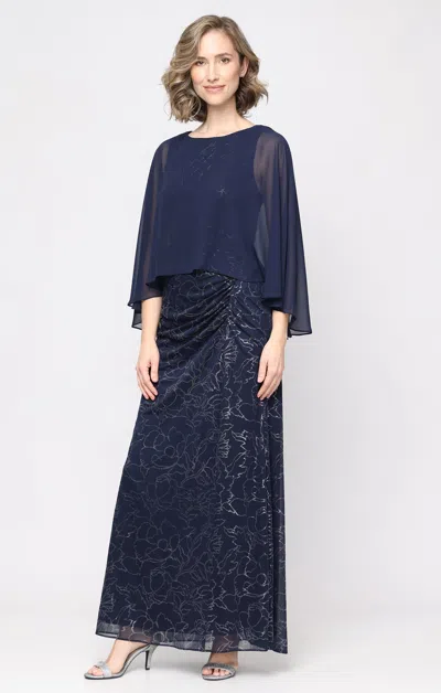Sl Fashions 9233291 Bateau Floor-length Chiffon Evening Dress Capelet In Blue