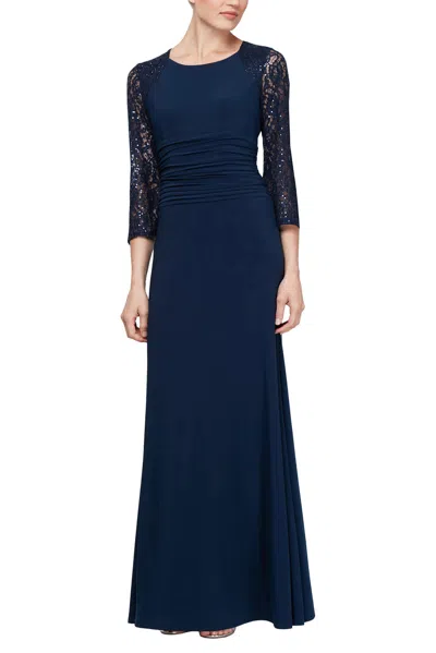 Sl Fashions 9235109 Long Formal Petite Evening Dress In Blue