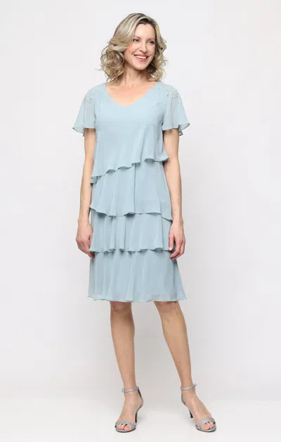 Sl Fashions 9270745 V-neck Knee-length Chiffon Cocktail A-line In Blue