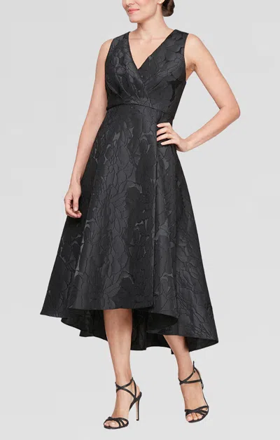 Sl Fashions 9281160 Pleated High Low Petite Cocktail Dress In Black