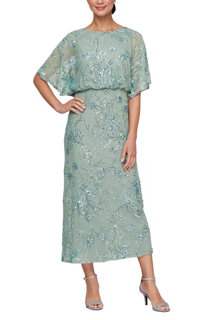 Sl Fashions 9296478 Sequin Mother Of The Bride Formal Petite Tea Length Dress In Green