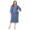 Sl Fashions 9413104 Two Piece Plus Size Lace Tea Length Jacket Dress In Blue