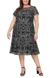 Sl Fashions 9420251 Plus Size Embroidered Lace Cocktail Dress In Black
