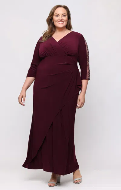 Sl Fashions 9435280 V Neck Floor-length Jersey Evening Dress Beaded In Burgundy