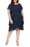 Sl Fashions 9470656 Plus Size Tiered Chiffon Cocktail Dress In Blue