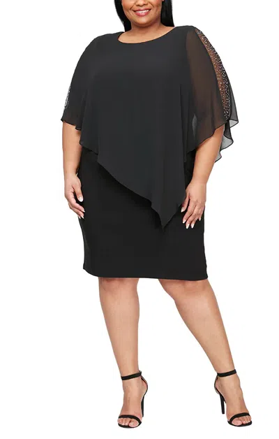 Sl Fashions 9477437 Plus Size Jersey Short Cocktail Dress In Black
