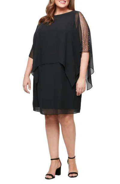 SL FASHIONS SL FASHIONS BEADED CHIFFON OVERLAY SHIFT DRESS