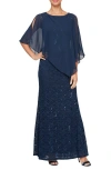 Sl Fashions Sparkle Embellished Shoulder Gown In New Navy
