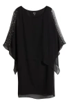 Sl Fashions Beaded Overlay Chiffon Cocktail Dress In Black