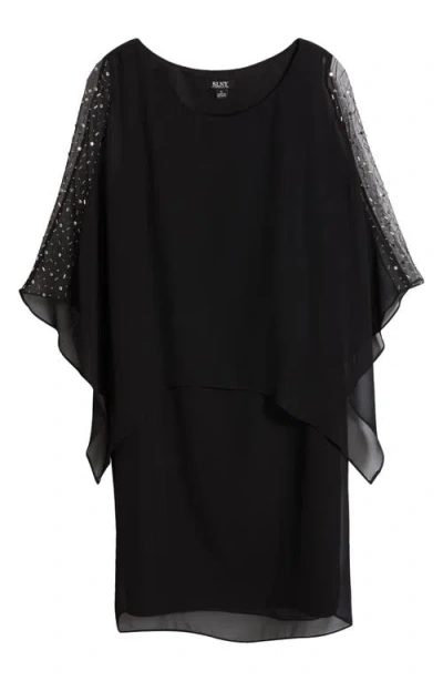 Sl Fashions Beaded Overlay Chiffon Cocktail Dress In Black