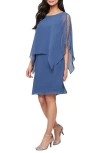 Sl Fashions Beaded Overlay Chiffon Cocktail Dress In Wedgewood