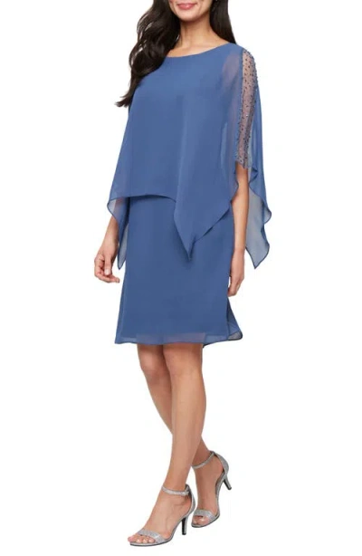 Sl Fashions Beaded Overlay Chiffon Cocktail Dress In Wedgewood