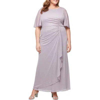 Sl Fashions Beaded Shimmer Capelet Gown In Mauve